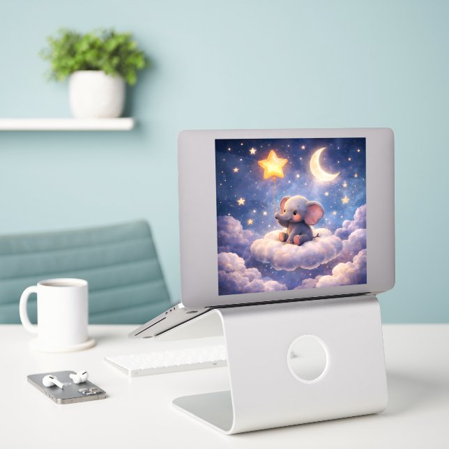 Adesivo Dreamy elephant and midnight stars large glossy ac (Laptop na mesa)