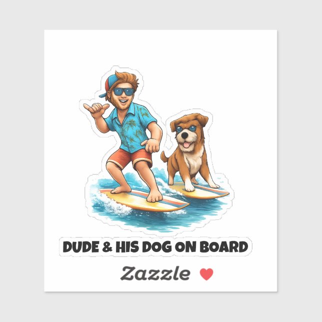 Adesivo Dude and His Dog Surfing Sticker – Fun Dog & Surf  (Folha)
