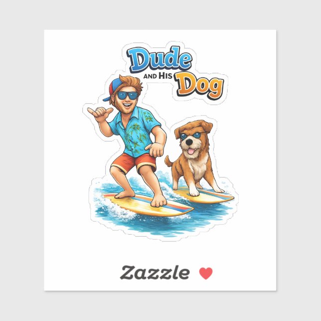 Adesivo Dude and His Dog Surfing Sticker – Fun Dog & Surf  (Folha)