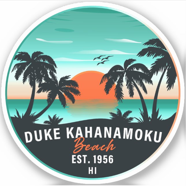 Adesivo Duke Kahanamoku Beach Hawaii Retro Sunset Souvenir (Frente)