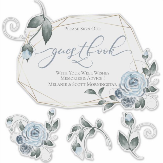 Adesivo Dusty Blue Floral Rosa DIY Guestbook Sticker (Frente)