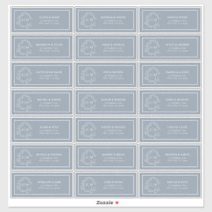 Adesivo Dusty Blue Leafy Crest Monograma Endereço de Convi