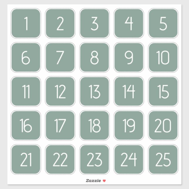 Adesivo Dusty Green Customizable Square Number Stickers  (Folha)