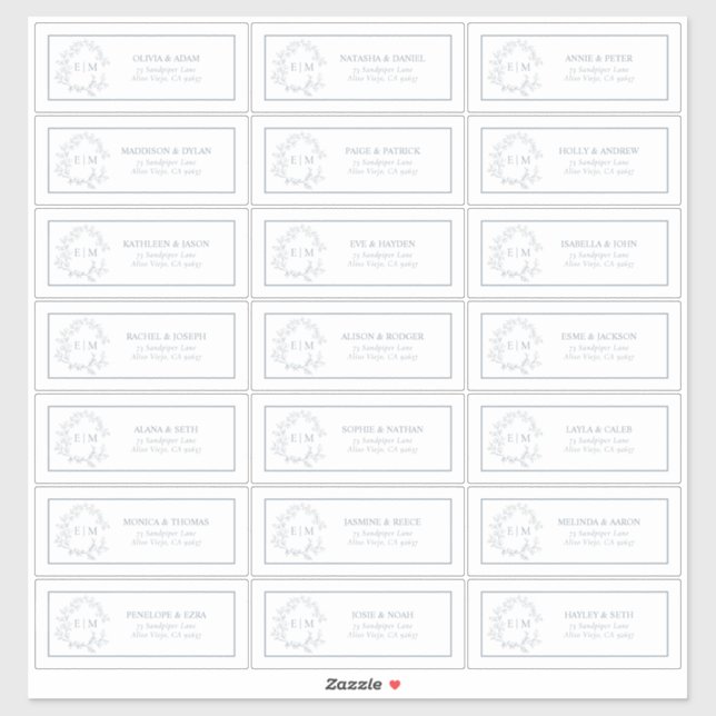 Adesivo Dusy Blue Leafy Crest Monograma Endereço Convidado (Folha)