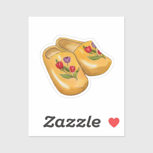 Adesivo Dutch Wooden Shoes with Tulips, Klompen, Holland (Folha)