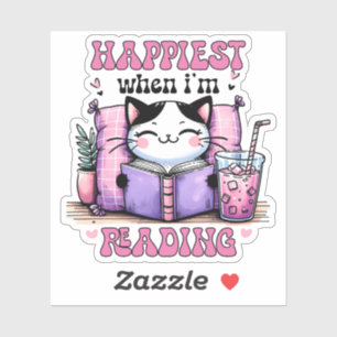 Adesivo É mais feliz quando estou lendo gato bonito