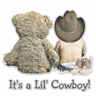 Adesivo É um Chá de fraldas de ursos Lil Cowboy Teddy