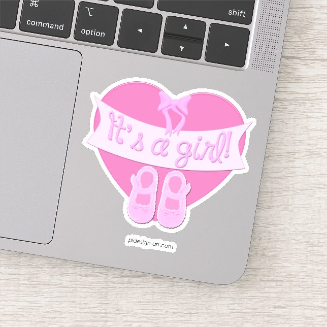 Adesivo É uma garota Arco cor-de-rosa Calçados bebê Chá (Detalhe)