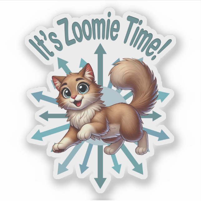 Adesivo É Zoomie Time Brown e Gato Branco (Frente)