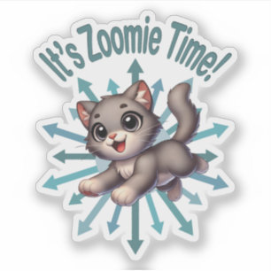 Adesivo É Zoomie Time, Cinza e Gato Branco