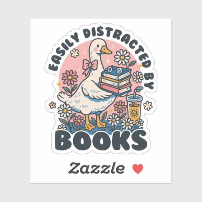 Adesivo Easily Distracted by Books Cute Goose Bookworm (Folha)