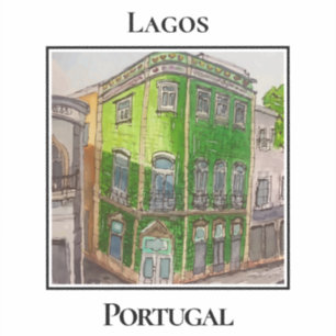 Adesivo Edifício Bonito com Azulejos Verdes, Lagos Portuga