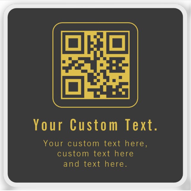 Adesivo Editable QR Code & Text Template | Black & Gold (Frente)