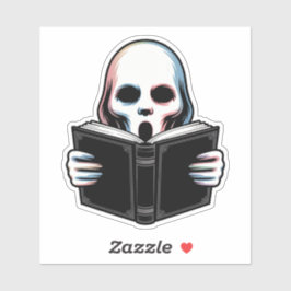 Adesivo Eerie Ghost With Book - Arte de Halloween assustad