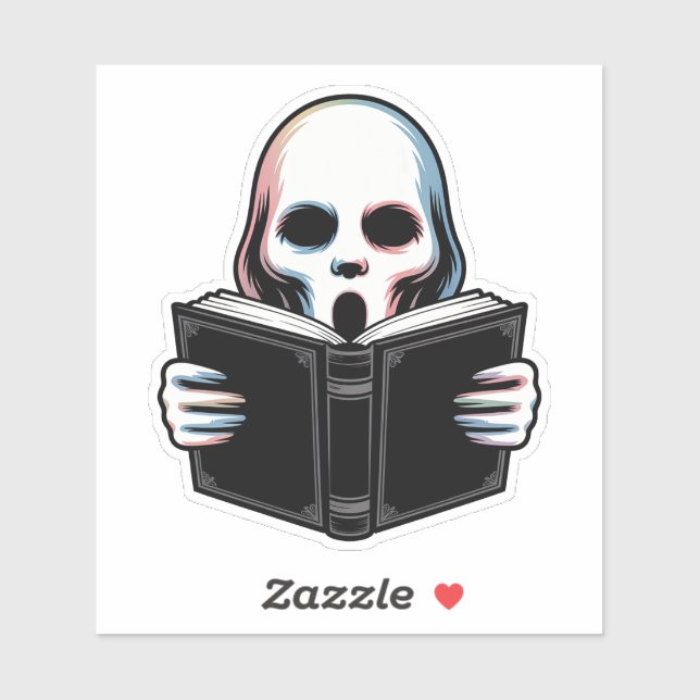 Adesivo Eerie Ghost With Book - Arte de Halloween assustad (Folha)