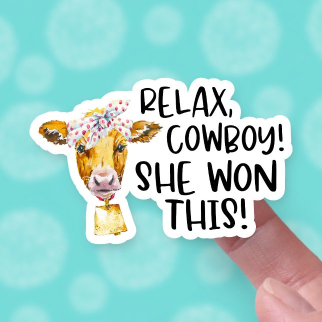 Adesivo Ela Ganhou Este Relaxe, Cute Cowboy Cute Cow Pun B (Criador carregado)