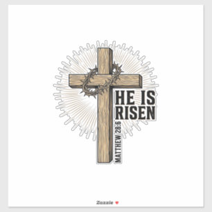 Adesivo Ele Ressuscitou Cruz Mateus 28_6 Antigo Design Cri