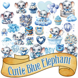 Adesivo Elefante Azul Fofo - Amendoim Pequeno