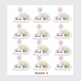 Adesivo Elefante com Chá de fraldas de Balão Obrigado Conj