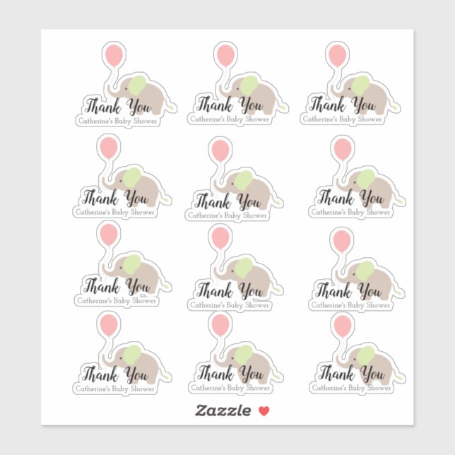 Adesivo Elefante com Chá de fraldas de Balão Obrigado Conj (Folha)