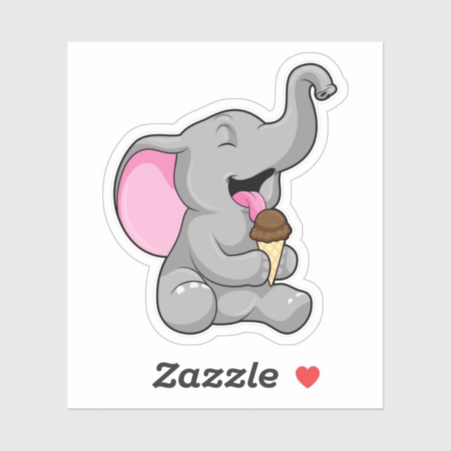 Adesivo Elefante com sorvete de Waffle Chocolate (Folha)