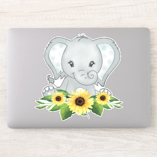Adesivo Elefante De Bebê Em Girassóis