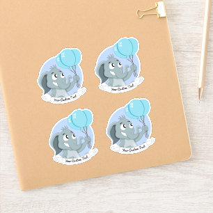 Adesivo Elefante de desenho animado com balões azuis e ade