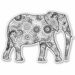 Adesivo Elefante do redemoinho do Fractal, cinza, preto e