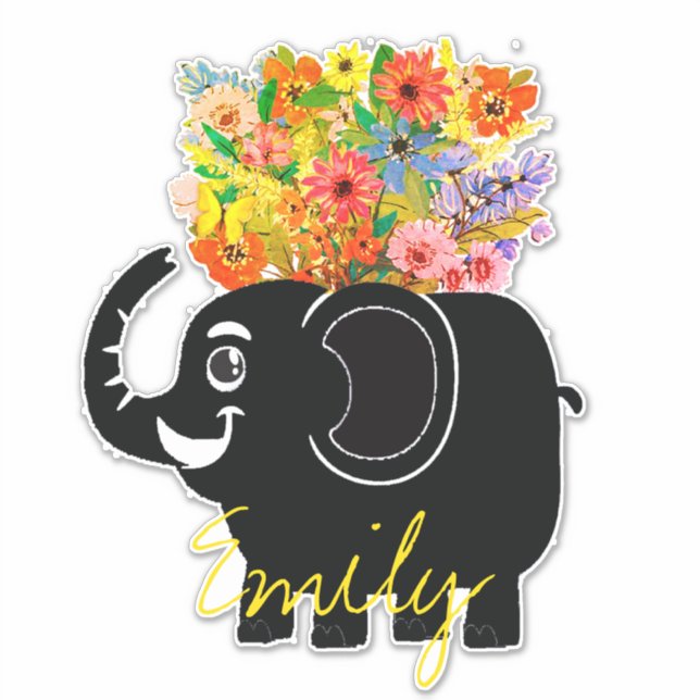 Adesivo Elefante e flores personalizado (Frente)
