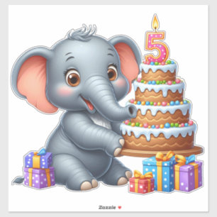 Adesivo Elefante Fofo Aniversário de 5 anos