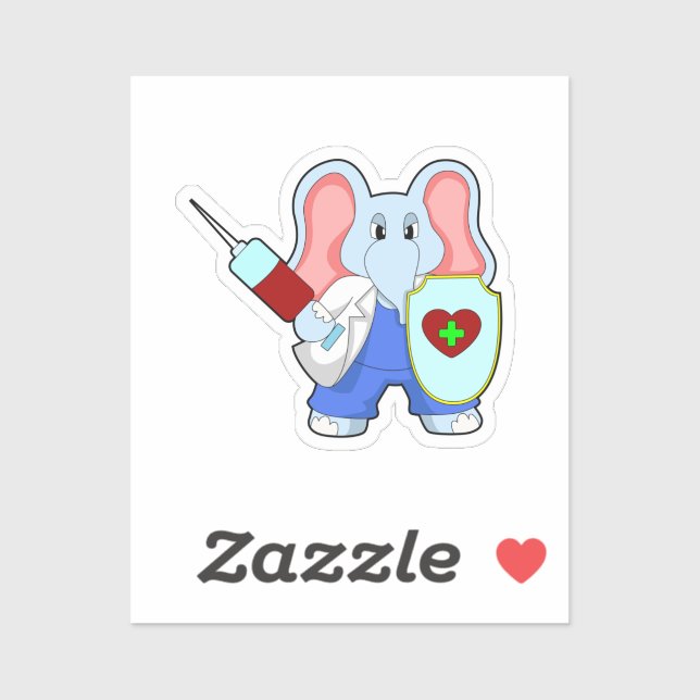 Adesivo Elefante na Vacinação com Seringa (Folha)