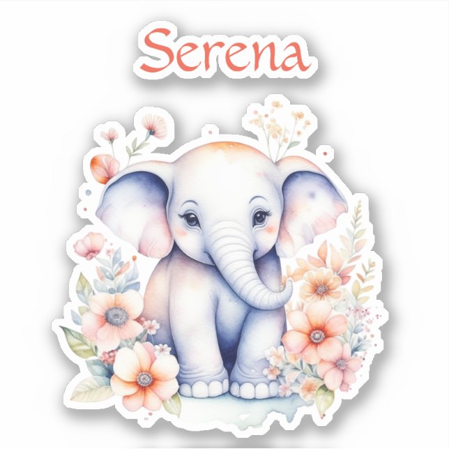 Adesivo Elefante para Bebê Personalizado Por Aquarela (Frente)