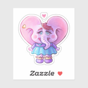 Adesivo Elefante Rosa Kawaii Apaixonada