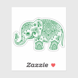 Adesivo Elefante verde de paisley do vintage