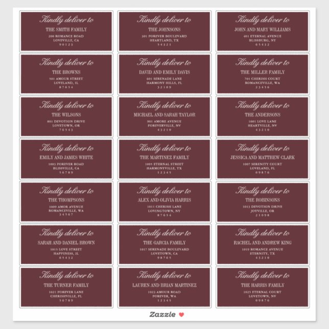 Adesivo Elegant Burgundy Wedding Guest Address Labels  (Folha)
