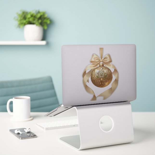 Adesivo Elegant Christmas Ornament Beige and Brown (Laptop na mesa)