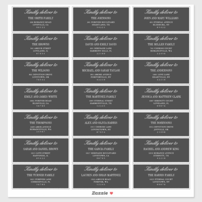 Adesivo Elegant Deep Gray Wedding Guest Address Labels  (Folha)