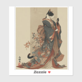 Adesivo "Elegant Grace" Japanese Cat in Kimono Art