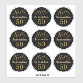 Adesivo Elegant Hello 50 Black Gold Personalized Birthday