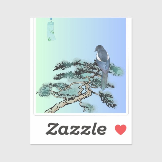 Adesivo Elegant Magpie Bird Bonsai Aesthetic Sticker  (Folha)