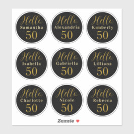 Adesivo Elegante Aniversário 50 Preto Dourado Nomes Person