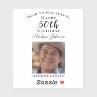 Adesivo Elegante Black 50 Birthday Aged to Perfection Phot