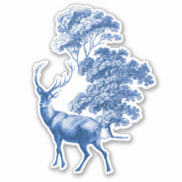 Adesivo Elegante Blue Toile Deer na Floresta