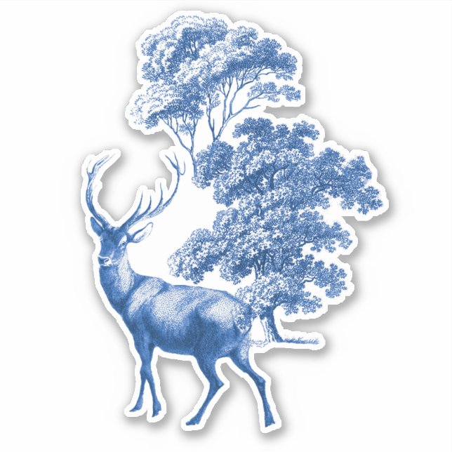Adesivo Elegante Blue Toile Deer na Floresta (Frente)