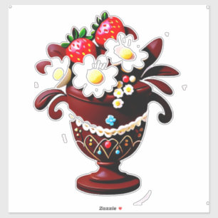 Adesivo Elegante Buquê de Vaso de Chocolate com Morangos