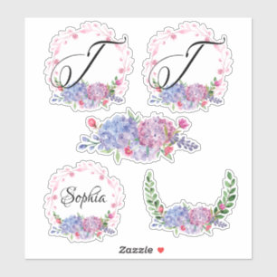 Adesivo Elegante Hydrangeas   Mortes   Monograma   Carta T