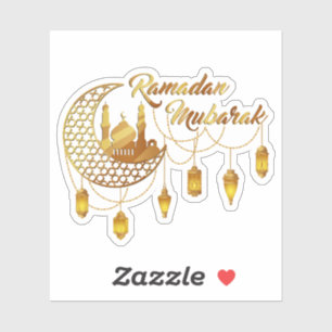 Adesivo Elegante Ouro Ramadan Mubarak Mesquita & Lanternas