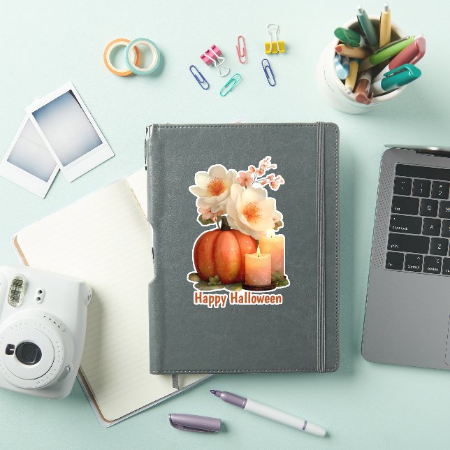 Adesivo Elegante Pumpkin e Flores Halloween (Capa para iPad)