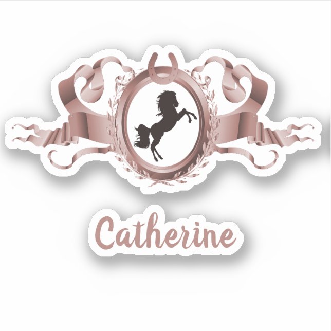 Adesivo Elegante Rosa Dourado Cavalo Nome do Resto da Fita (Frente)