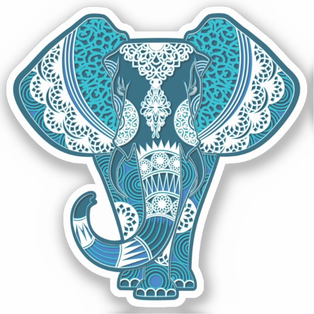 Adesivo Elephant Blue Mandala Animal Sticker (Frente)